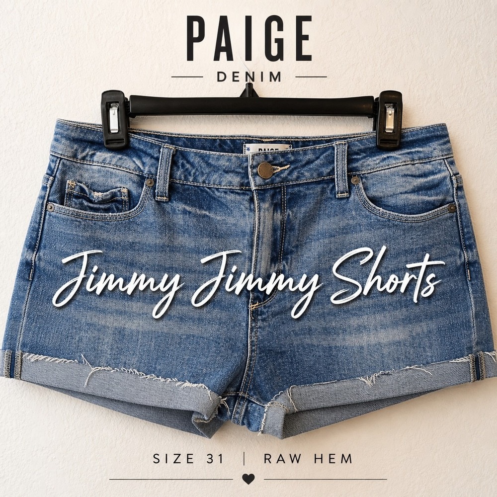 PAIGE Jimmy Jimmy Denim Shorts Women Size 31 Blue Raw Hem Cuffed Distressed